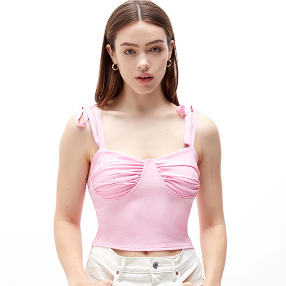 kendall and kylie pink ruched bustier corset top